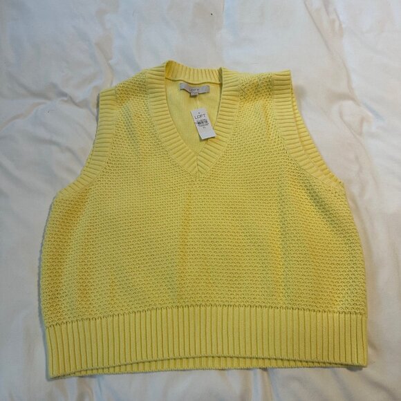 Lemon Yellow V-Neck Sweater Vest Loft  XL - NEW - Picture 4 of 9